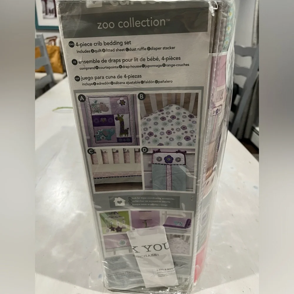 NEW Carters zoo crib set: comforter, dust ruffle, sheet, nursery‎ organizer
